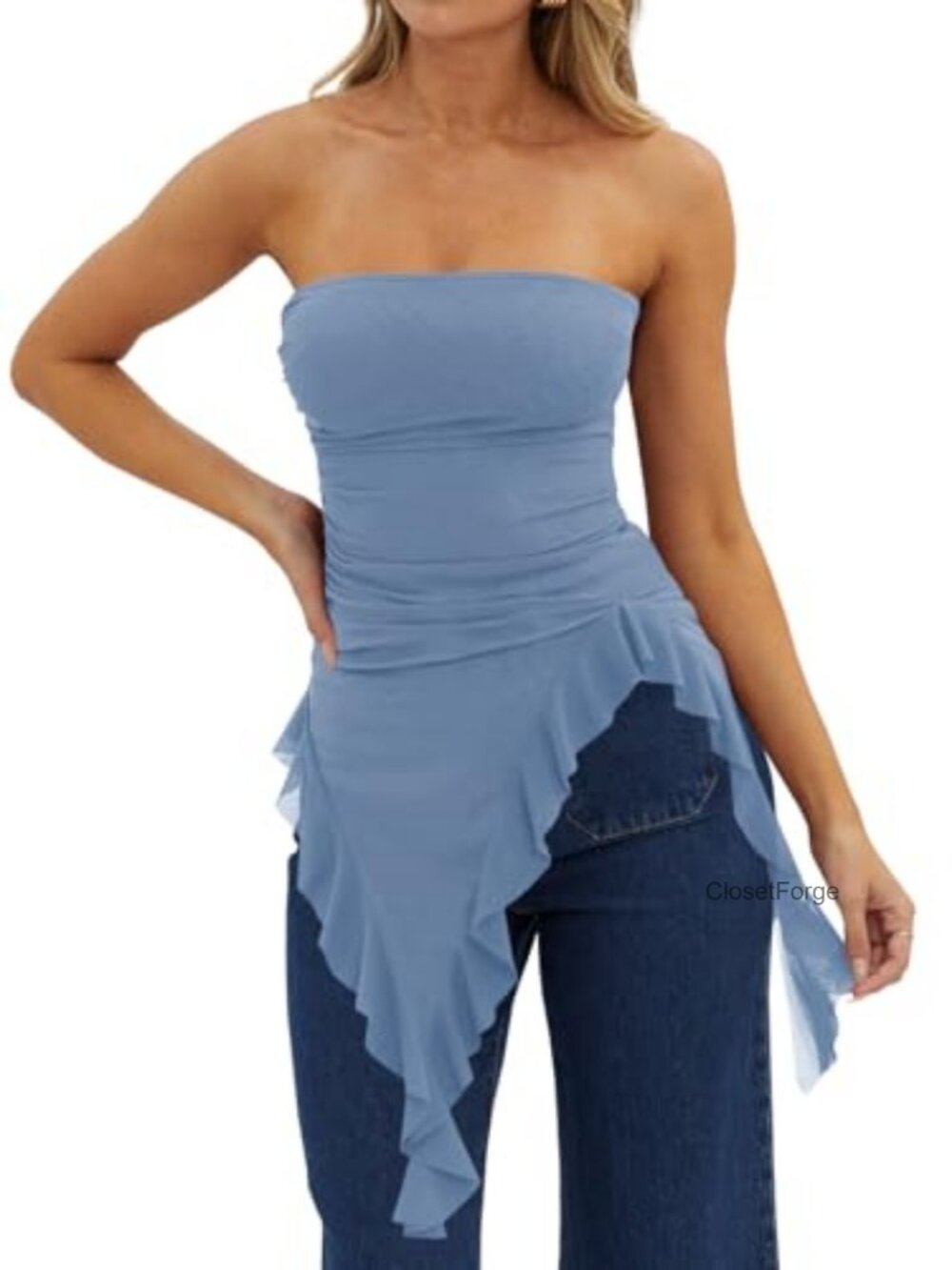 Women's Asymmetrical Tube Top Strapless Slim Fit Sleeveless Y2K Going Out Shirt